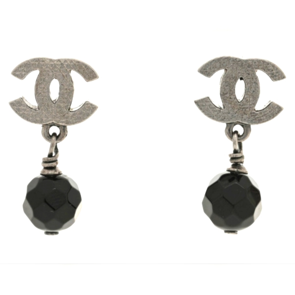 CHANEL Black Crystal Drop Earrings